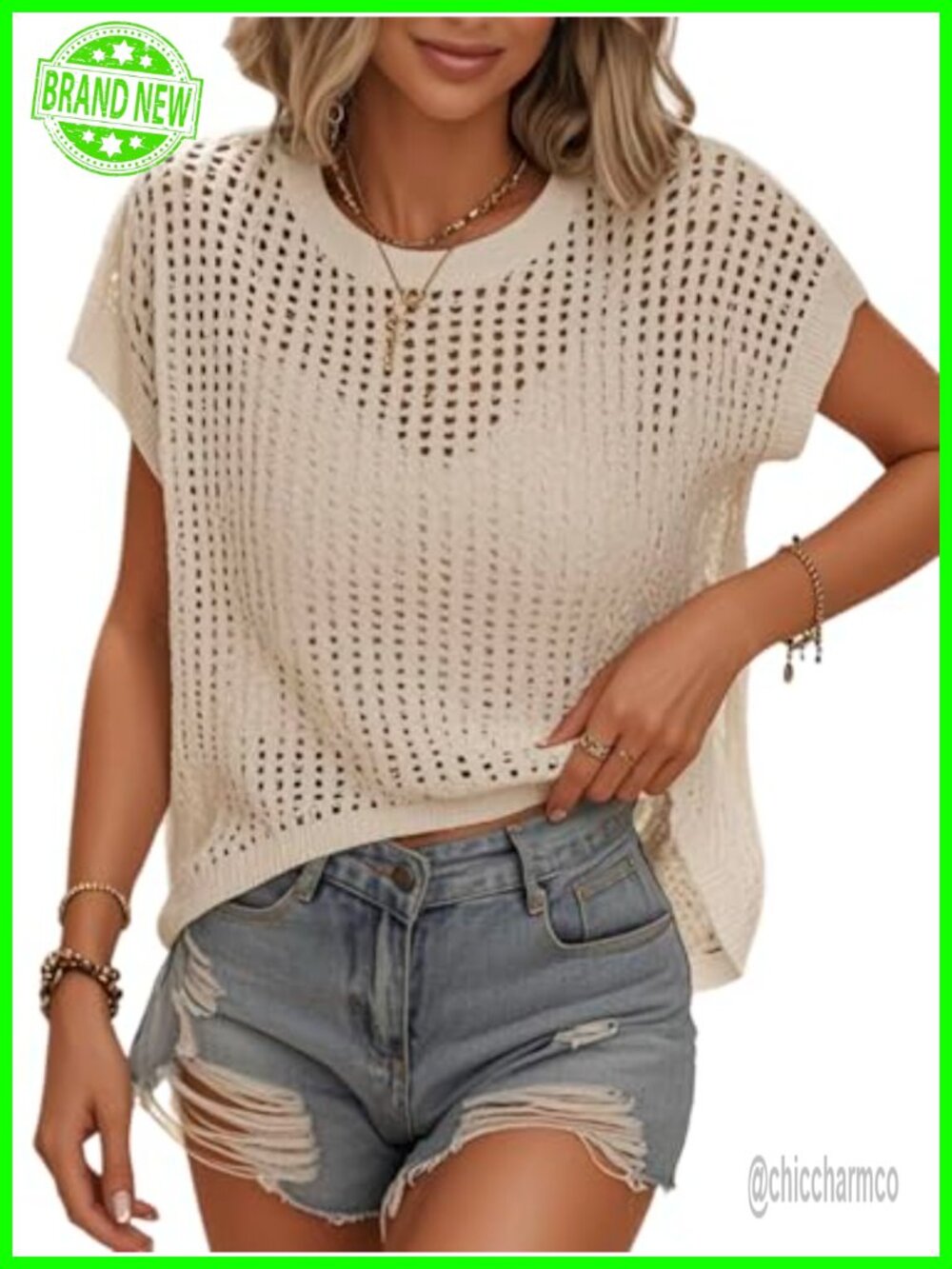 Womens Crochet Sweater Vest Hollow Out Cap Sleeve Cover Up Tank Top